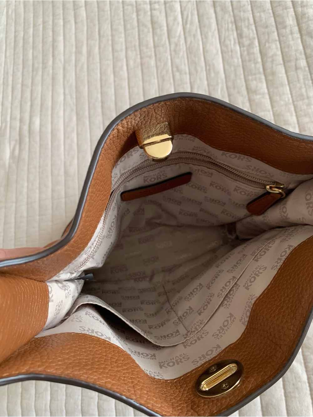 Michael Kors Tan Brown Leather Studded Shoulder Bag Purse with Gold Hardware - Picture 13 of 14